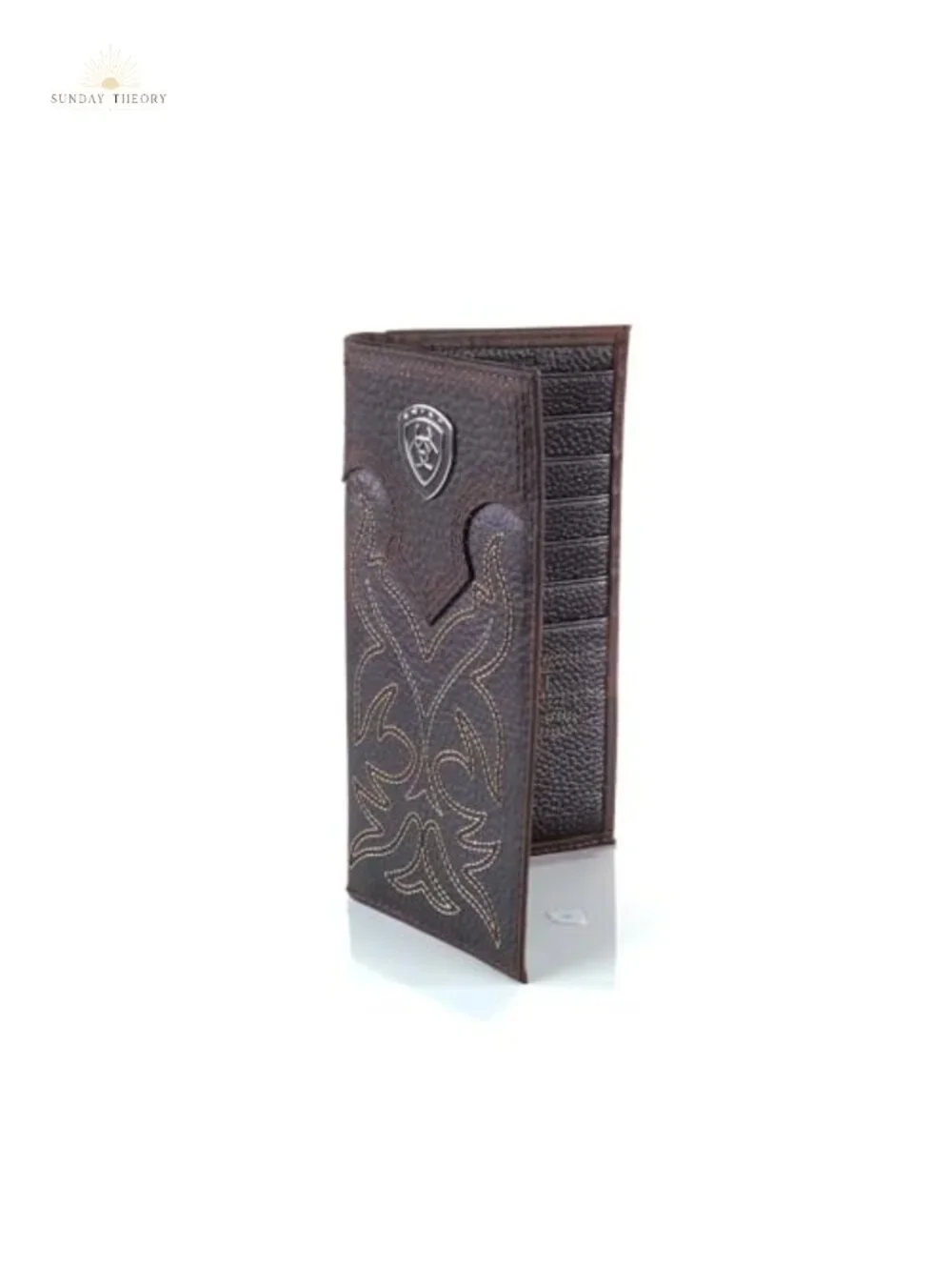 Top Grain Leather Bi-Fold Wallet Western Embroidery 17 Pockets